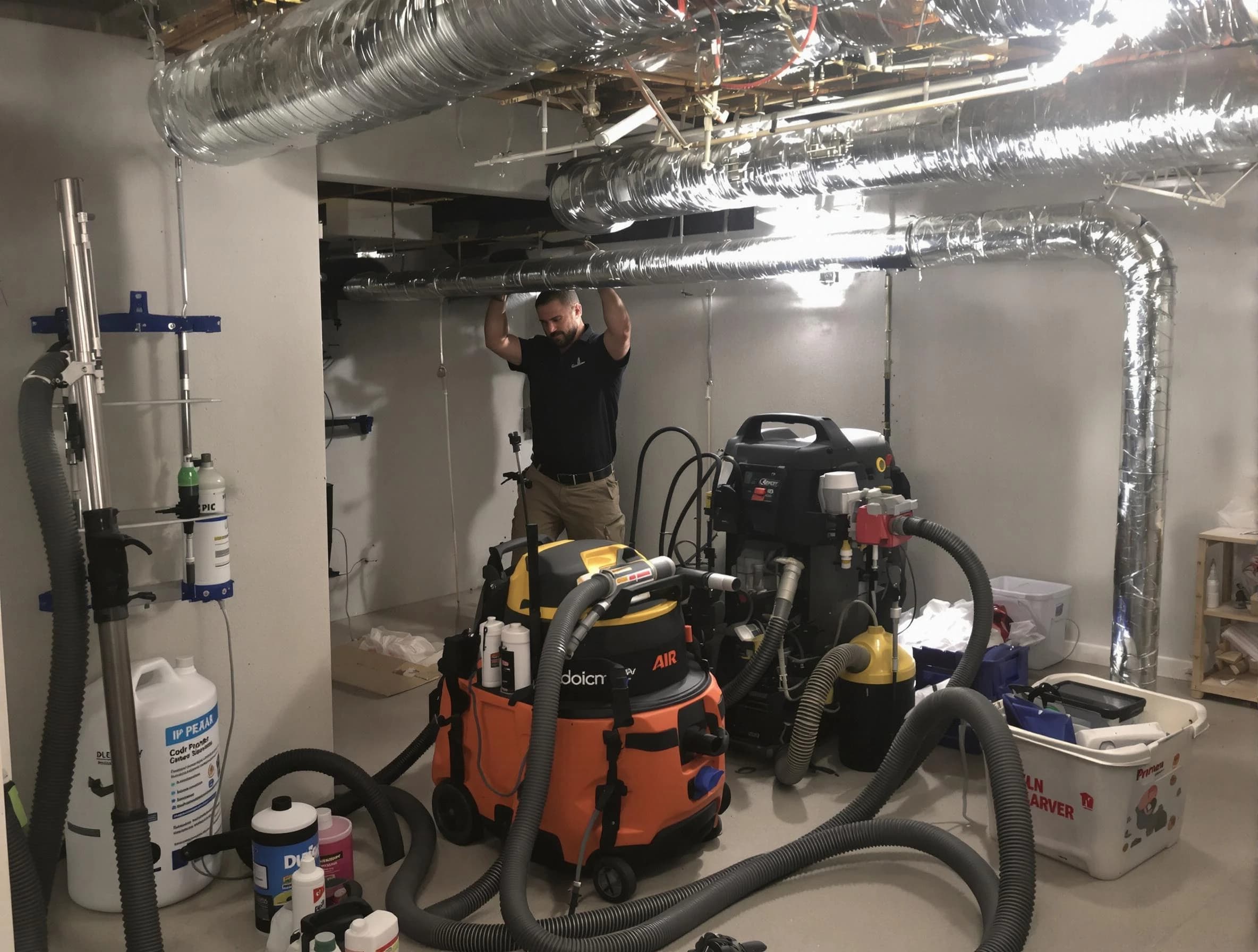 Milton Air Duct Cleaning specialist performing professional mold removal from air ducts using safety equipment in Milton