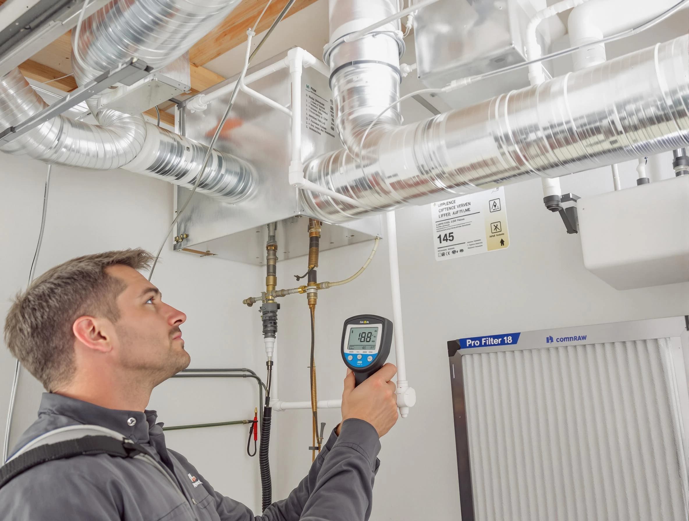 Milton Air Duct Cleaning expert conducting detailed filter system inspection using diagnostic tools in Milton