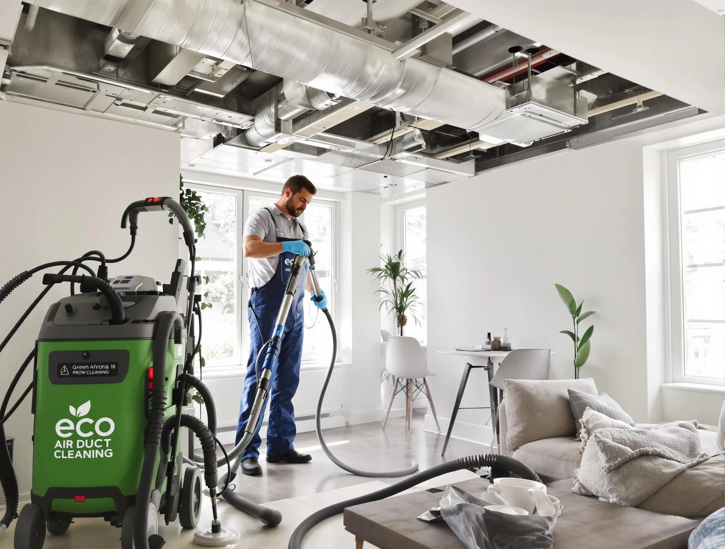 Milton Air Duct Cleaning technician performing eco-friendly duct cleaning using sustainable methods in Milton