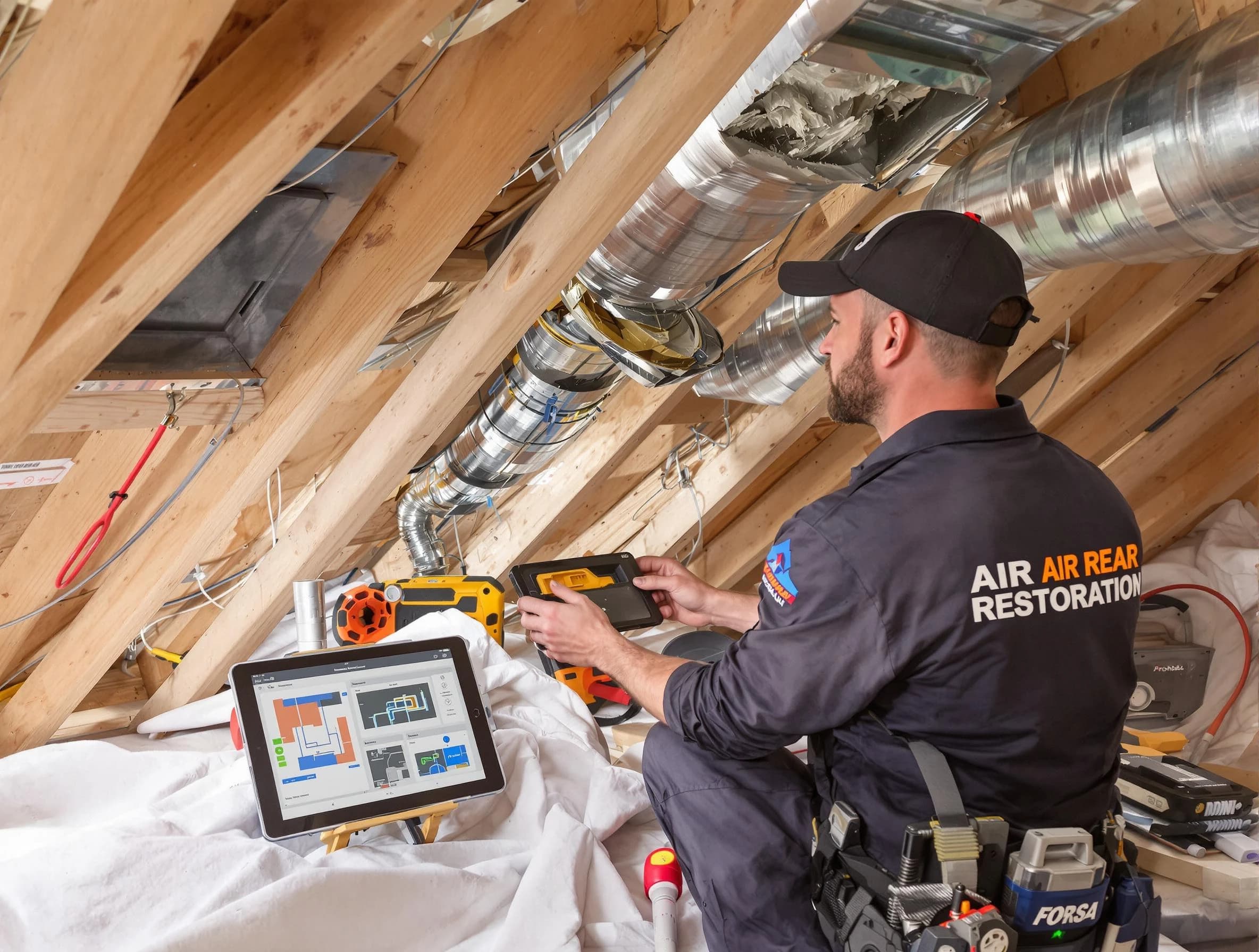 Milton Air Duct Cleaning technician performing precise duct repair work in Milton