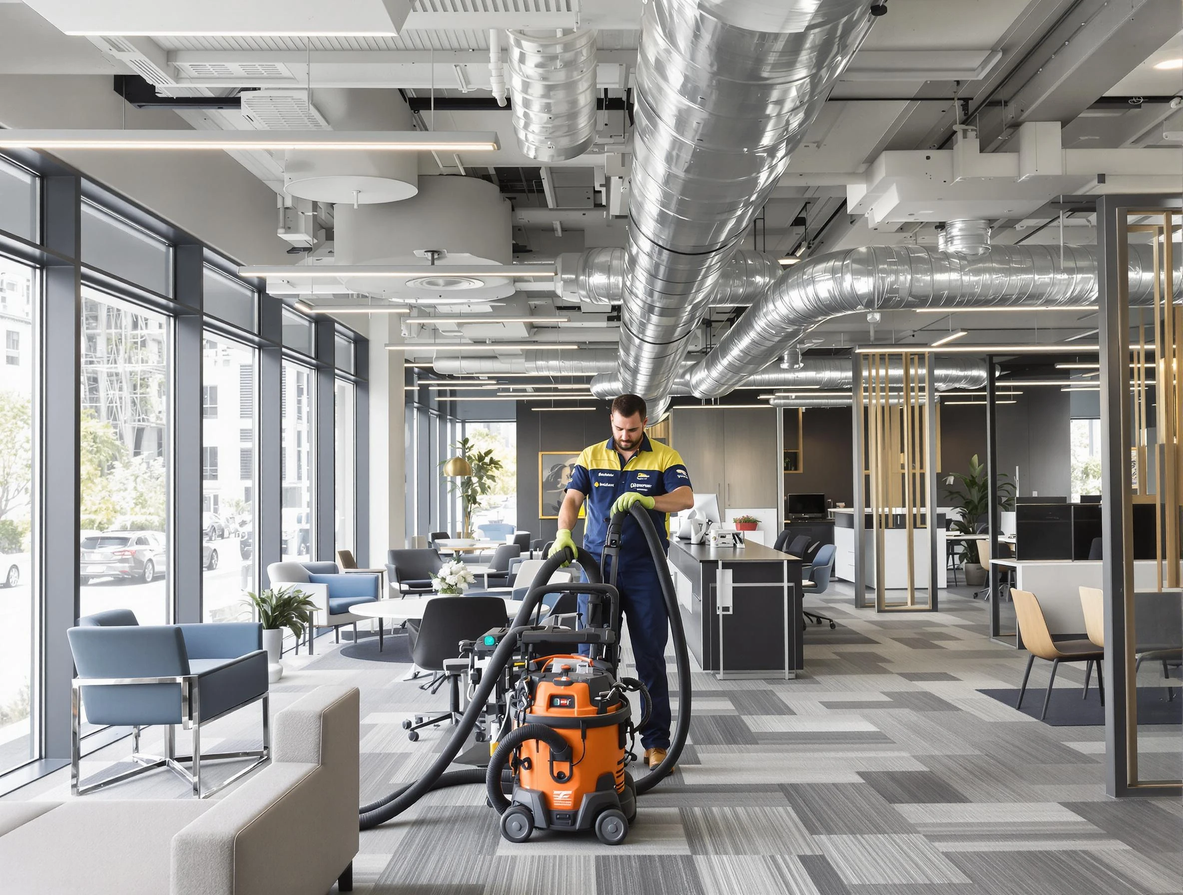 Milton Air Duct Cleaning team performing thorough commercial duct cleaning at a Milton business center